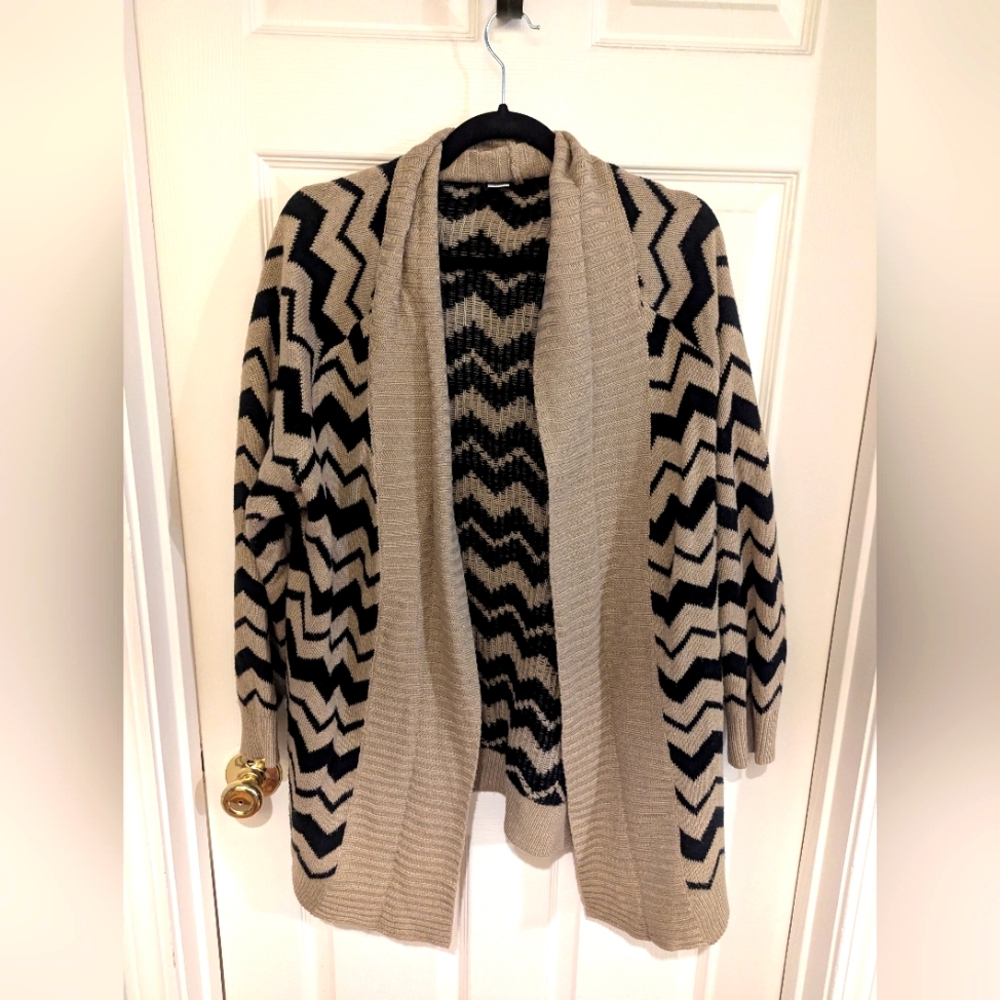 Black and Tan Chevron Cardigan Sweater